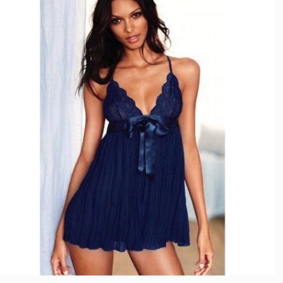 Victoria's Secret | Intimates u0026 Sleepwear | Victorias Secret Navy Blue Very  Sexy Lace Pleated Babydoll Negligee Nighty S 4 | Poshmark